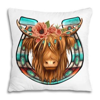 Floral Highland Cow Heifer Horseshoe Western Country Cowboy Pillow - Thegiftio UK