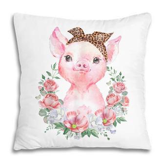 Funny Pig With Leopard Headband Boho Flower Cute Pig Lovers Pillow - Thegiftio UK