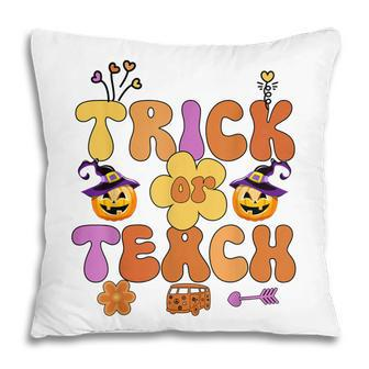 Groovy Halloween Trick Or Teach Retro Floral Ghost Teacher V51 Pillow - Thegiftio UK