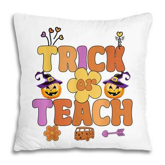 Groovy Halloween Trick Or Teach Retro Floral Ghost Teacher V55 Pillow - Thegiftio UK