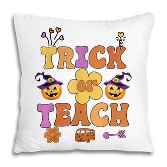 Groovy Halloween Trick Or Teach Retro Floral Ghost Teacher V57 Pillow - Thegiftio UK