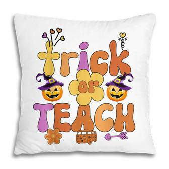 Groovy Halloween Trick Or Teach Retro Floral Ghost Teacher V59 Pillow - Thegiftio UK