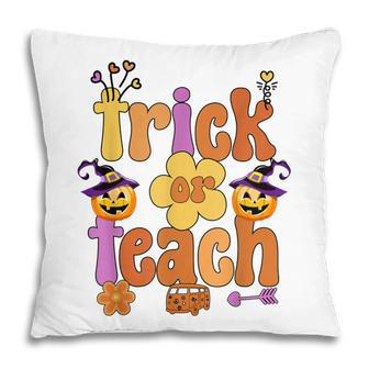 Groovy Halloween Trick Or Teach Retro Floral Ghost Teacher V60 Pillow - Thegiftio UK