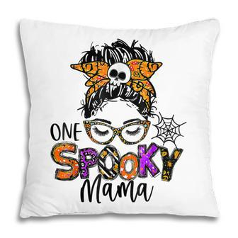 Groovy One Spooky Mama Messy Bun Women Witch Mom Halloween V2 Pillow - Thegiftio UK