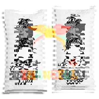 Groovy One Thankful Mama Messy Bun Women Autumn Thanksgiving V3 Pillow - Thegiftio