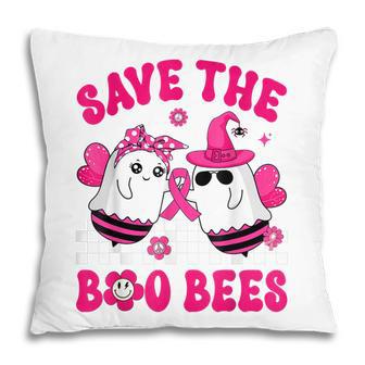Groovy Save The Boo Bees Funny Breast Cancer Halloween Retro Pillow - Thegiftio UK
