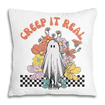 Halloween Costume Retro Creep It Real Ghost With Flowers Pillow - Thegiftio UK