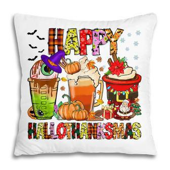 Happy Hallothanksmas Coffee Latte Halloween Thanksgiving V2 Pillow - Thegiftio UK