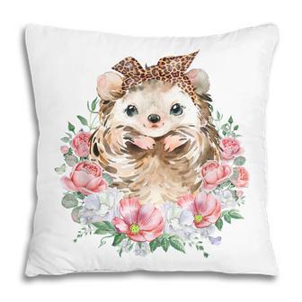 Hedgehog With Leopard Headband Flower Cute Hedgehog Lovers Pillow - Thegiftio UK