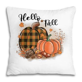 Hello Fall Plaid Pumpkin Spice Maple Leave Autumn Collection  Pillow