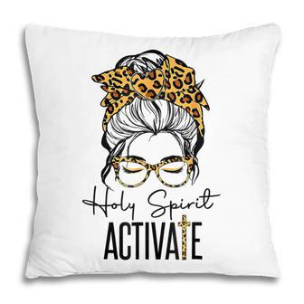 Holy Spirit Activate Black Mom Life Leopard Messy Bun Gift Pillow - Thegiftio UK