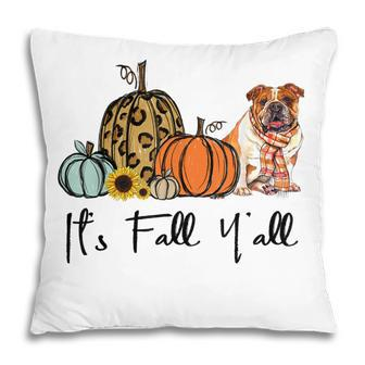 Its Fall Yall Yellow Bulldog Dog Leopard Pumpkin Falling  Pillow