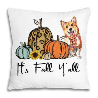 Its Fall Yall Yellow Corgi Dog Leopard Pumpkin Falling  Pillow