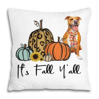 Its Fall Yall Yellow Pitbull Dog Leopard Pumpkin Falling  Pillow