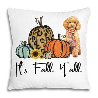 Its Fall Yall Yellow Poodle Dog Leopard Pumpkin Falling  Pillow