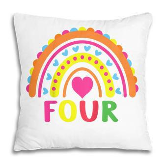Kids 4 Years Old Rainbow 4Th Birthday Four Bday Girls Boys Kids Pillow - Thegiftio UK