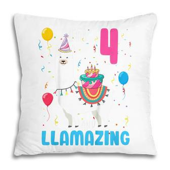 Kids 4Th Birthday I Am 4 Years Old And Llamazing Llama Girl Ns Pillow - Thegiftio UK