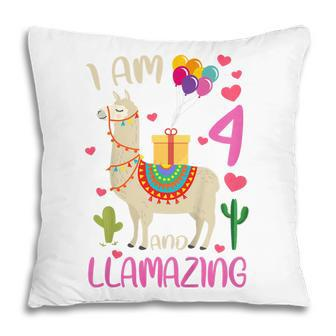 Kids 4Th Birthday I Am 4 Years Old And Llamazing Llama Girl Ns V2 Pillow - Thegiftio UK