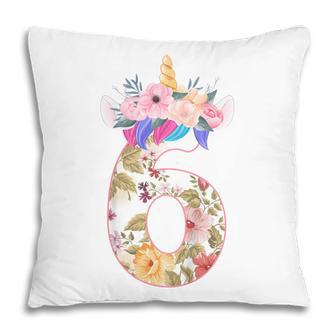 Kids 6 Year Old Unicorn Face Gift 6Th Birthday Girls Ns Flower Pillow - Thegiftio UK