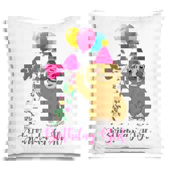 Kids 7 Year Old Cool Cute Sloth Balloons 7Th Birthday Girls Party Pillow - Thegiftio