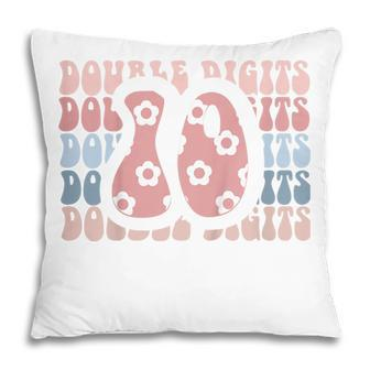 Kids Girls 10Th Birthday Double Digits Tenth Hippie Daisy Print V2 Pillow - Thegiftio UK