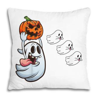 Kids Kids Funny Halloween Pumpkin Eating Ghost Gamer Men Women V3 Pillow - Thegiftio UK