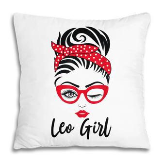 Leo Girl Messy Bun Leopard Bandana July Zodiac Sign Birthday Pillow - Thegiftio UK