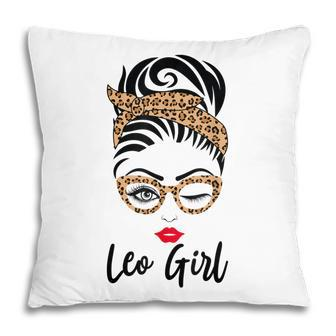Leo Girl Messy Bun Leopard Bandana July Zodiac Sign Birthday V2 Pillow - Thegiftio UK