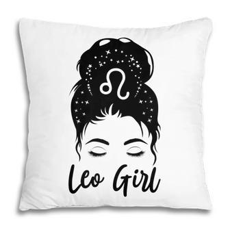 Leo Girl Messy Bun Zodiac Symbol Woman Birthday Costume Pillow - Thegiftio UK