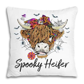 Leopard Halloween Highland Cow Pumpkin Spooky Heifer Pillow - Thegiftio UK