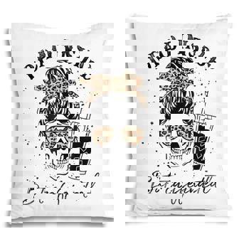 Leopard Messy Bun Dead Inside But Caffeinated Mothers Day Pillow - Thegiftio
