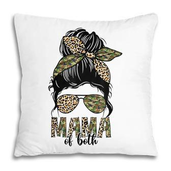 Leopard Messy Bun Mom Mama Of Both Camouflage Mothers Day Pillow - Thegiftio UK
