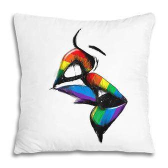 Lesbian Lips Kissing Rainbow Flag Gay Pride Lgbt Pillow - Thegiftio UK