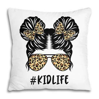 Messy Bun Kid Life Leopard Matching Mom Daughter Girl Kids Pillow - Thegiftio UK