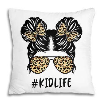 Messy Bun Kid Life Leopard Matching Mom Daughter Girl Kids V2 Pillow - Thegiftio UK
