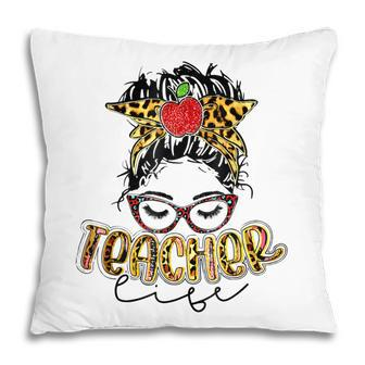 Messy Bun Teacher Life Welcome Back To School Leopard Pillow - Thegiftio UK