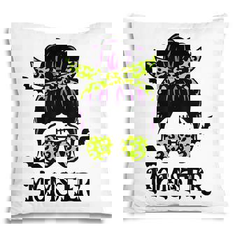 Momster Womens Halloween Messy Bun Mom Ster V4 Pillow - Thegiftio