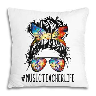 Music Teacher Messy Bun Life Hair Glasses Musical Notes Pillow - Thegiftio UK