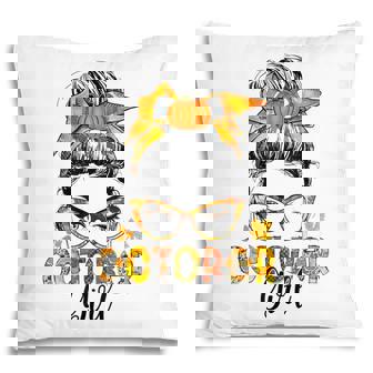 October Girl Messy Bun Hair Fall Tree Autumn Halloween Pillow - Thegiftio