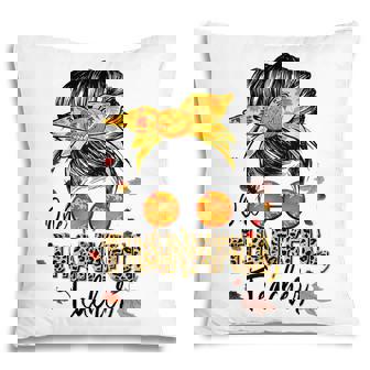 One Thankful Teacher Messy Bun Pumpkin Thanksgiving Pillow - Thegiftio