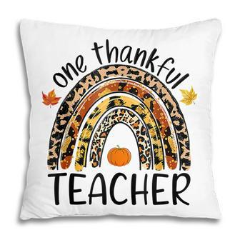 One Thankful Teacher Thanksgiving Rainbow Leopard Fall  Pillow