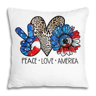 Peace Love America Leopard Sunflower 4Th Of July Patriotic Pillow - Thegiftio UK
