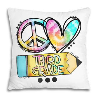 Peace Love Third Grade Funny Tie Dye Student Teacher Pillow - Thegiftio UK