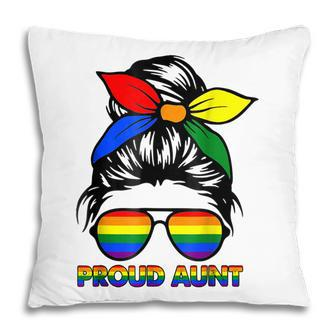 Proud Aunt Messy Bun Rainbow Lgbt Gay Pride Month Pillow - Thegiftio UK