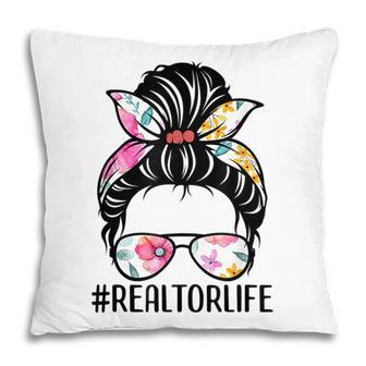 Realtor Life Messy Bun Real Estate Agent Girl Mom Wife Pillow - Thegiftio UK