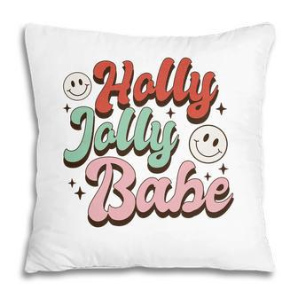 Retro Christmas Holly Jolly Babe Smiley Face Vintage Christmas Pillow - Seseable