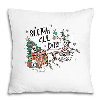Retro Christmas Skeleton Funny Sleigh All Day Pillow | Seseable CA