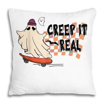 Retro Creep It Real Funny Halloween Ghost Cute Women Men Pillow - Thegiftio UK