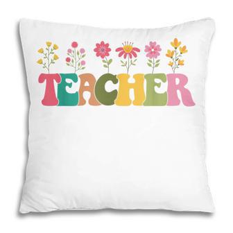 Retro Groovy Flower Teacher Men Women Pillow - Thegiftio UK