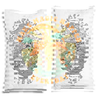 Retro Groovy Make Magic Happen Mushroom Hippie Botanical Pillow - Thegiftio